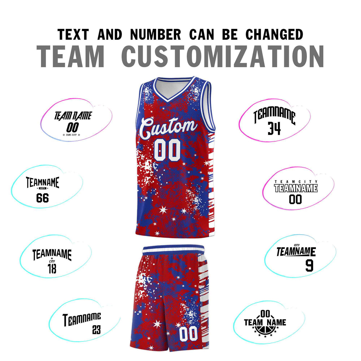 Custom Red Royal Blue Vice Burst Galactic Graffiti Wrinkle-Resistant Basketball Jersey