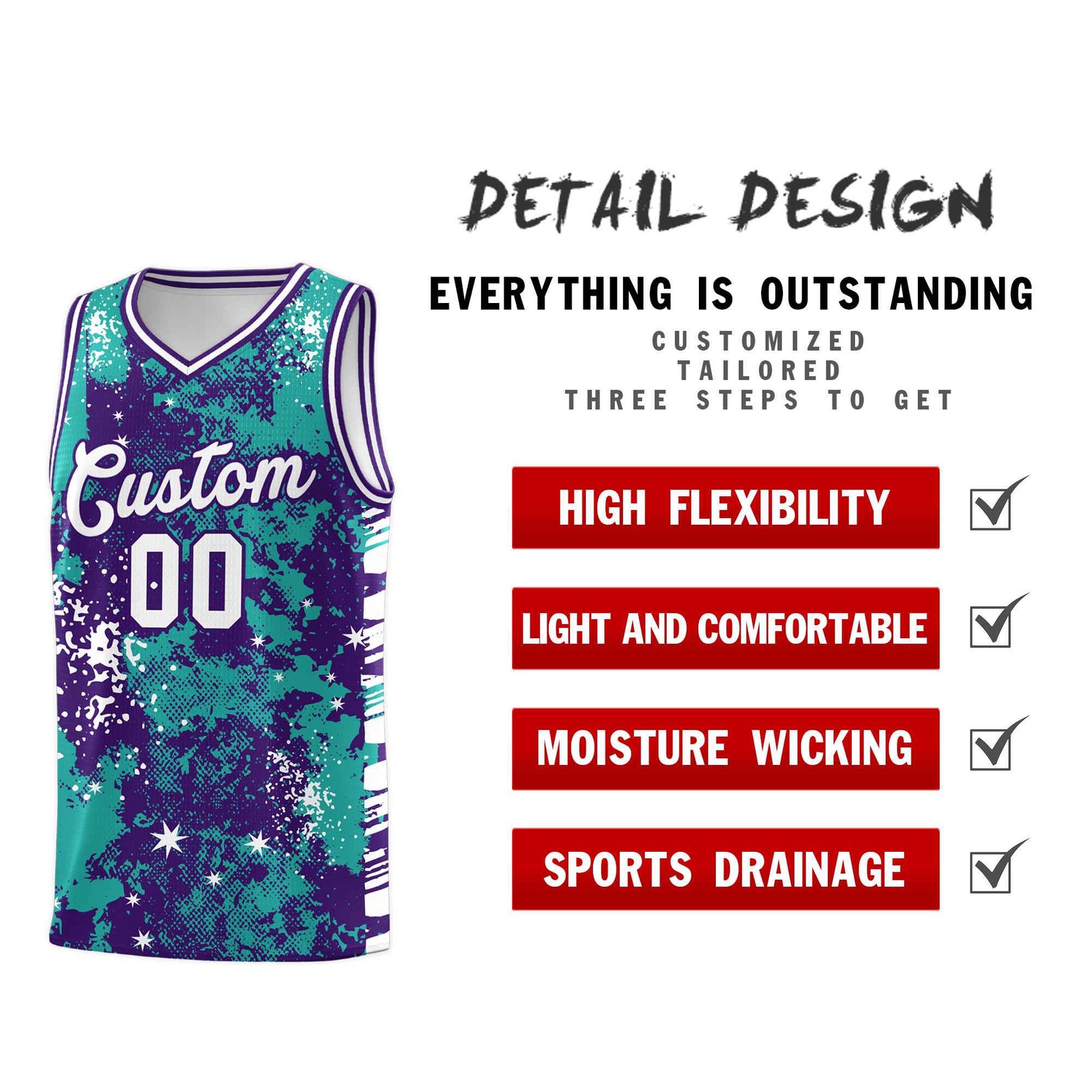 Custom Aqua Purple Vice Burst Galactic Graffiti Breathable Basketball Jersey