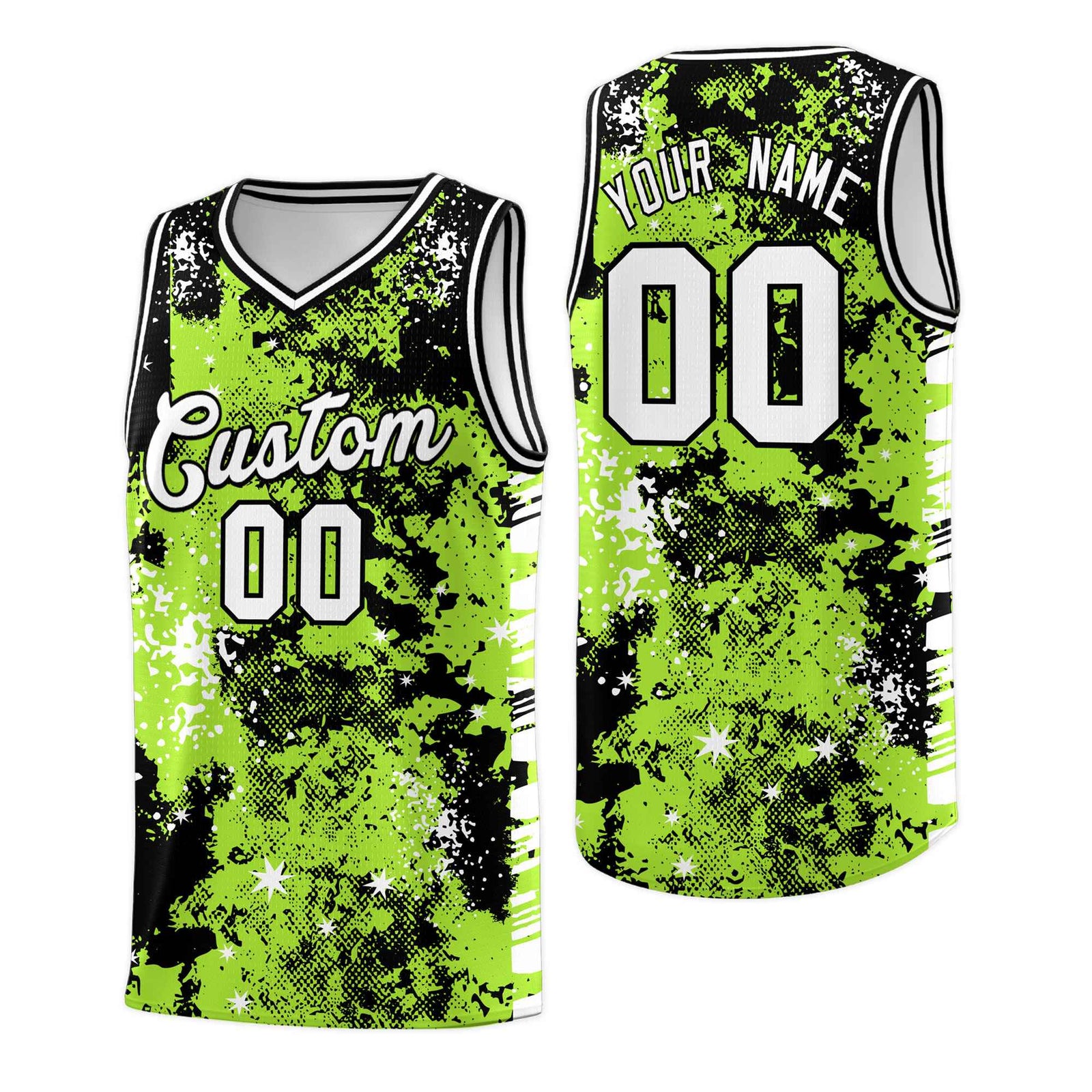 Custom Neon Green Black Vice Burst Galactic Graffiti Lightweight Basketball Jersey