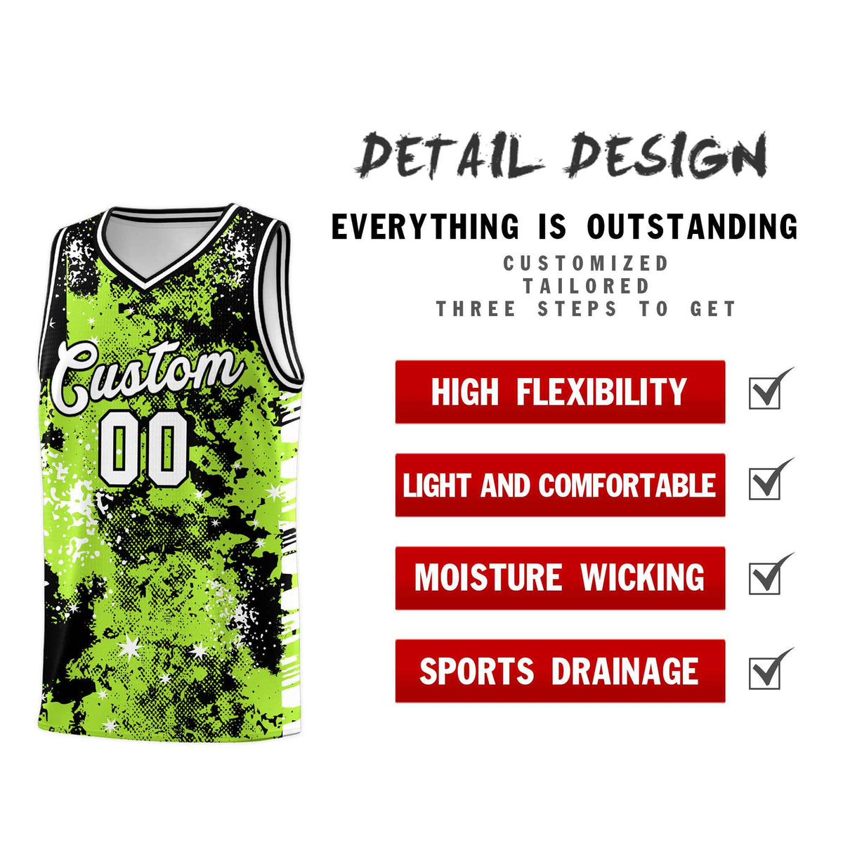 Custom Neon Green Black Vice Burst Galactic Graffiti Lightweight Basketball Jersey