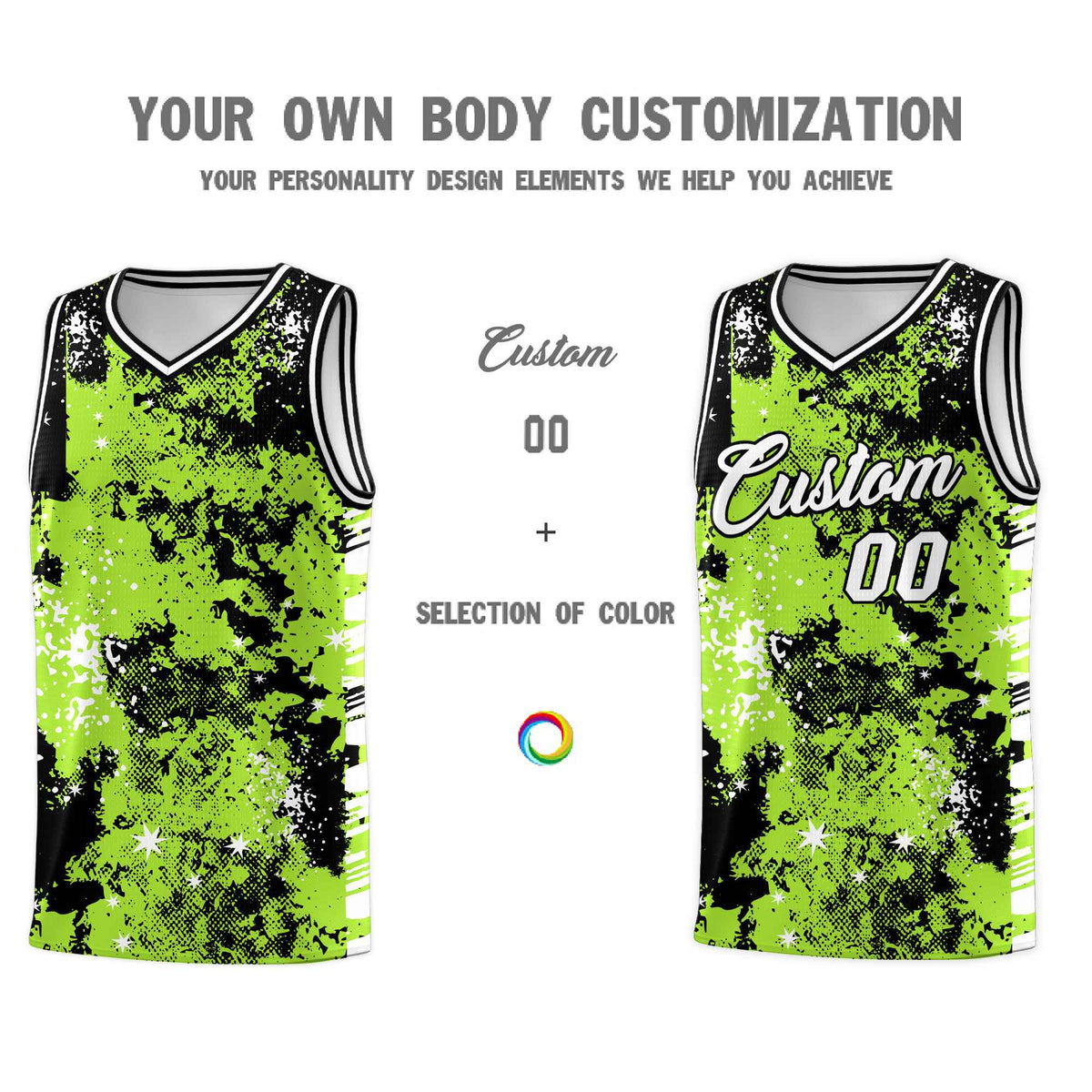 Custom Neon Green Black Vice Burst Galactic Graffiti Lightweight Basketball Jersey