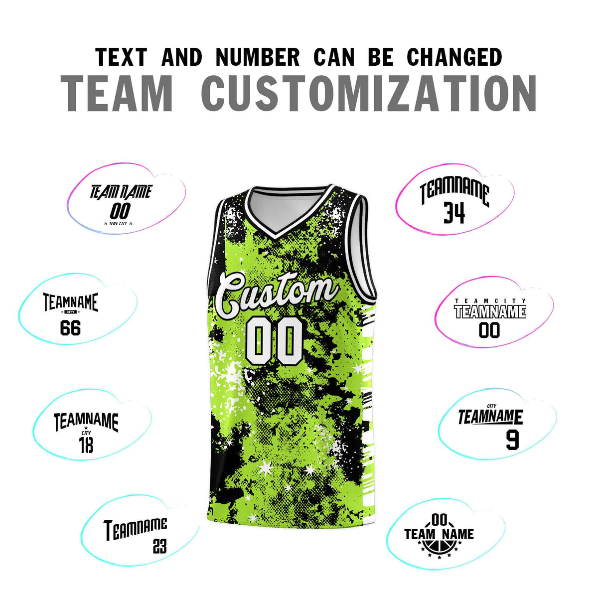 Custom Neon Green Black Vice Burst Galactic Graffiti Lightweight Basketball Jersey