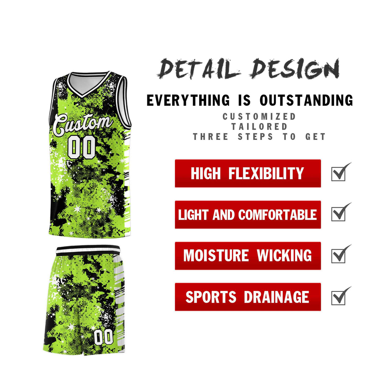 Custom Neon Green Black Vice Burst Galactic Graffiti Lightweight Basketball Jersey