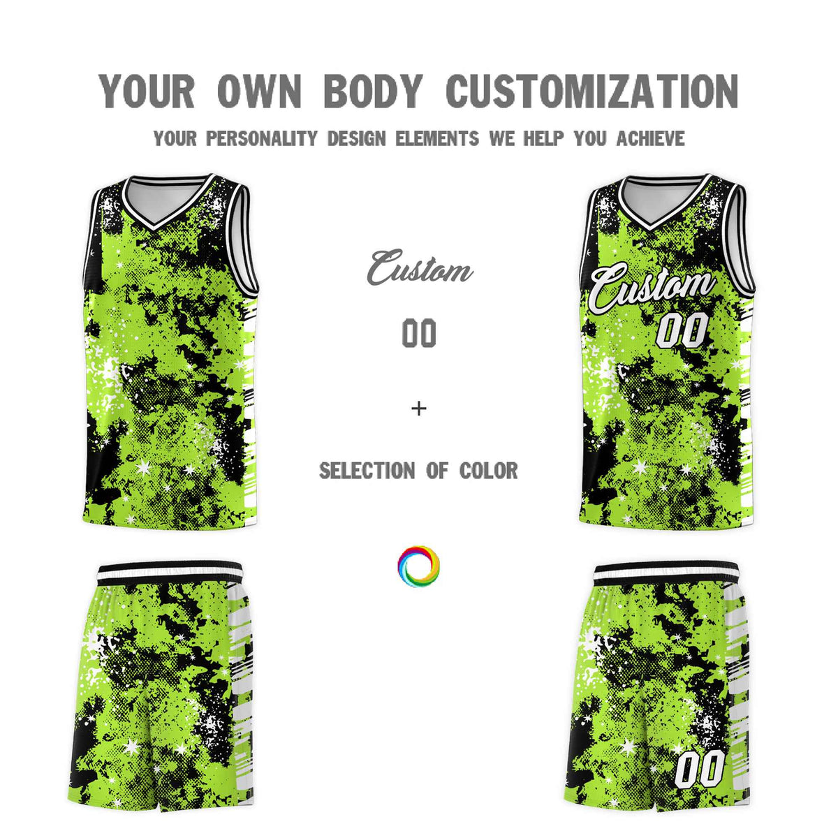 Custom Neon Green Black Vice Burst Galactic Graffiti Lightweight Basketball Jersey