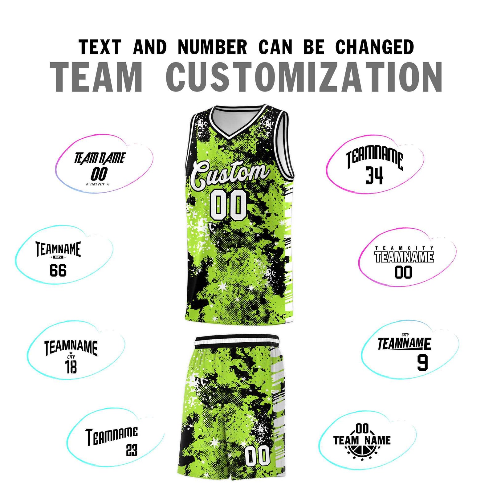 Custom Neon Green Black Vice Burst Galactic Graffiti Lightweight Basketball Jersey