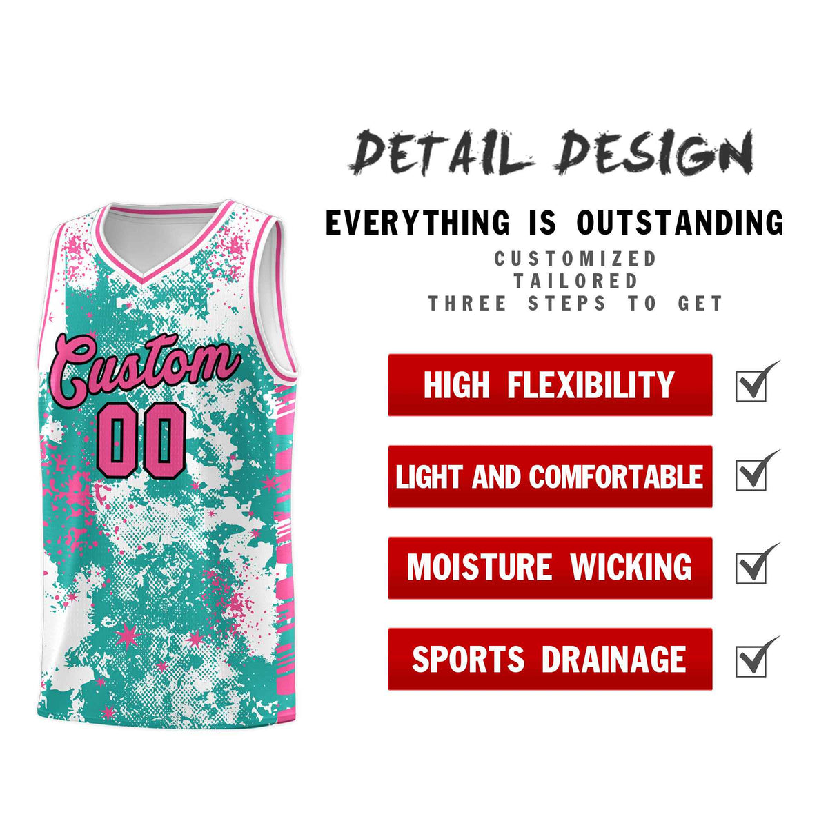 Custom Aqua Pink Vice Burst Galactic Graffiti Quick-Drying Basketball Jersey