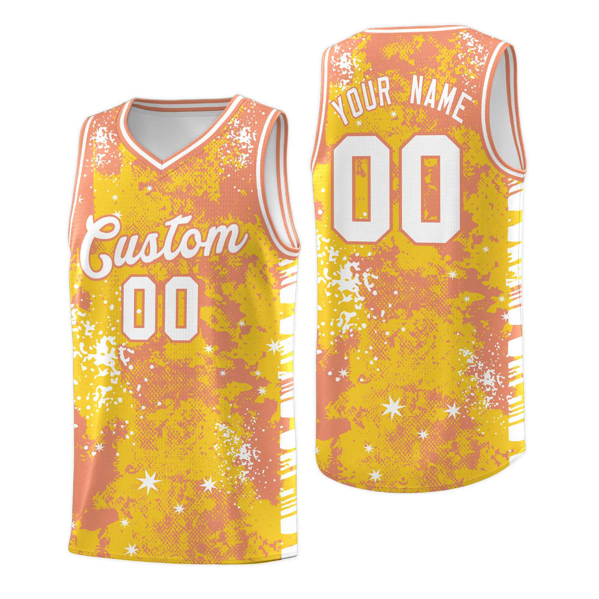 Custom Gold Light Orange Vice Burst Galactic Graffiti Stretch Fabric Basketball Jersey