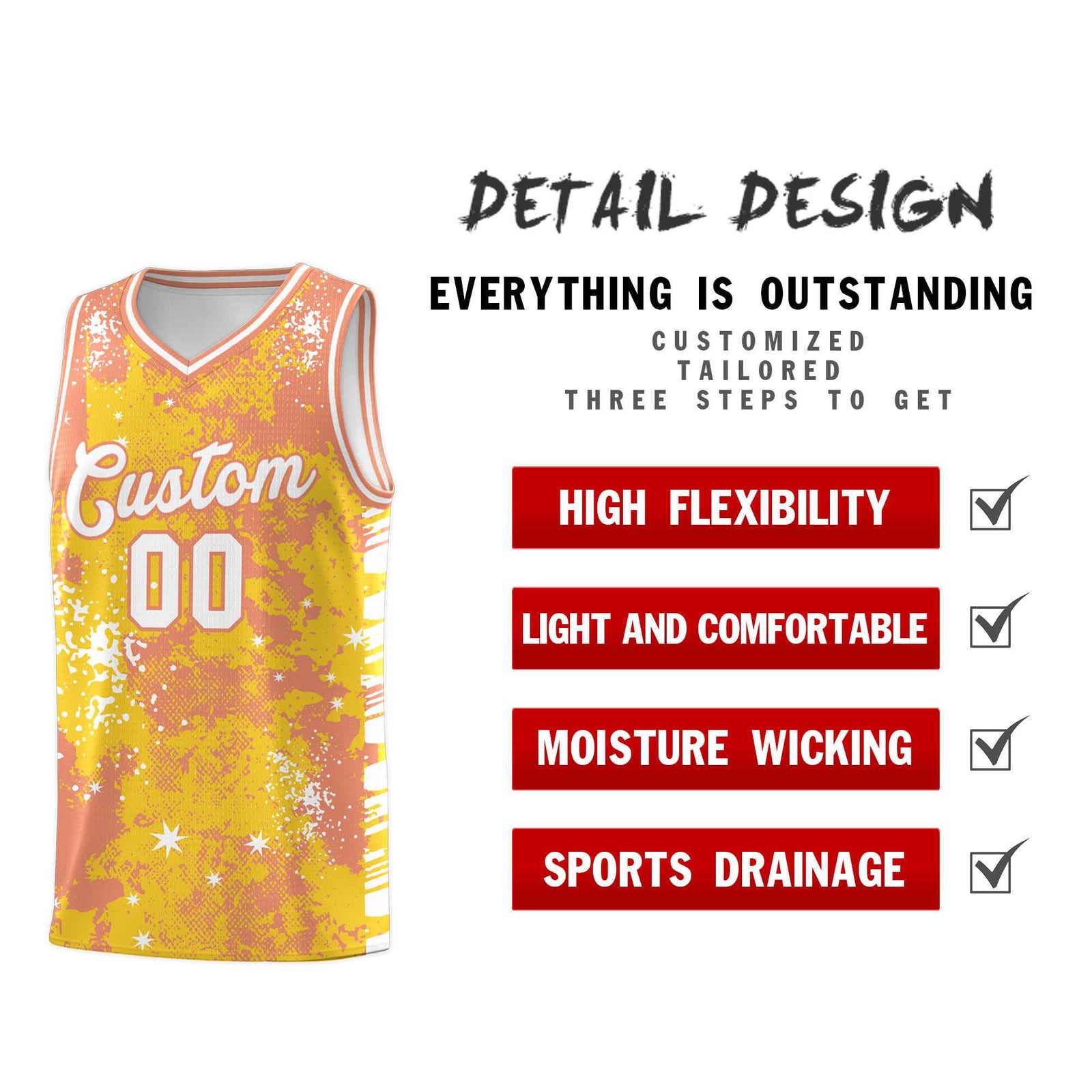 Custom Gold Light Orange Vice Burst Galactic Graffiti Stretch Fabric Basketball Jersey