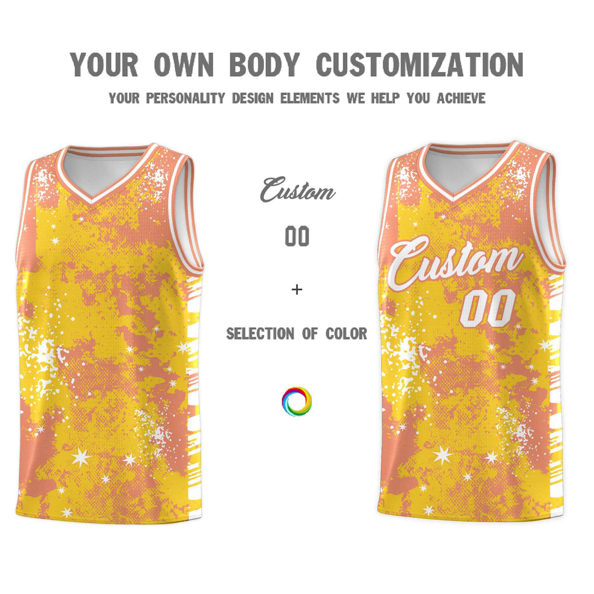 Custom Gold Light Orange Vice Burst Galactic Graffiti Stretch Fabric Basketball Jersey