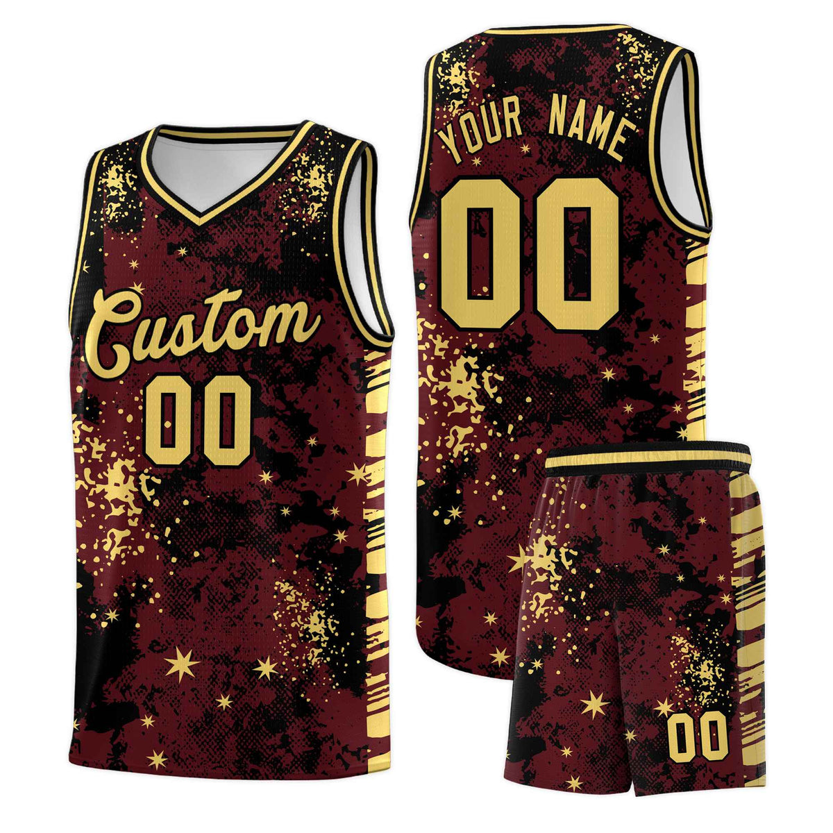 Custom Burgundy Black Vice Burst Galactic Graffiti Quick-Drying Basketball Jersey