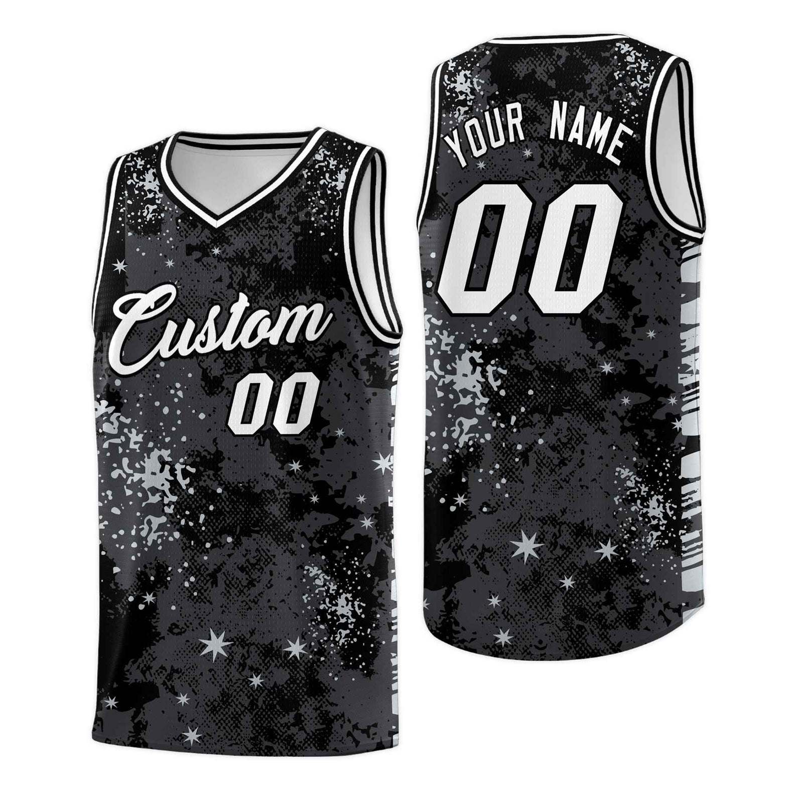 Custom Black Gray Vice Burst Galactic Graffiti Stretch Fabric Basketball Jersey