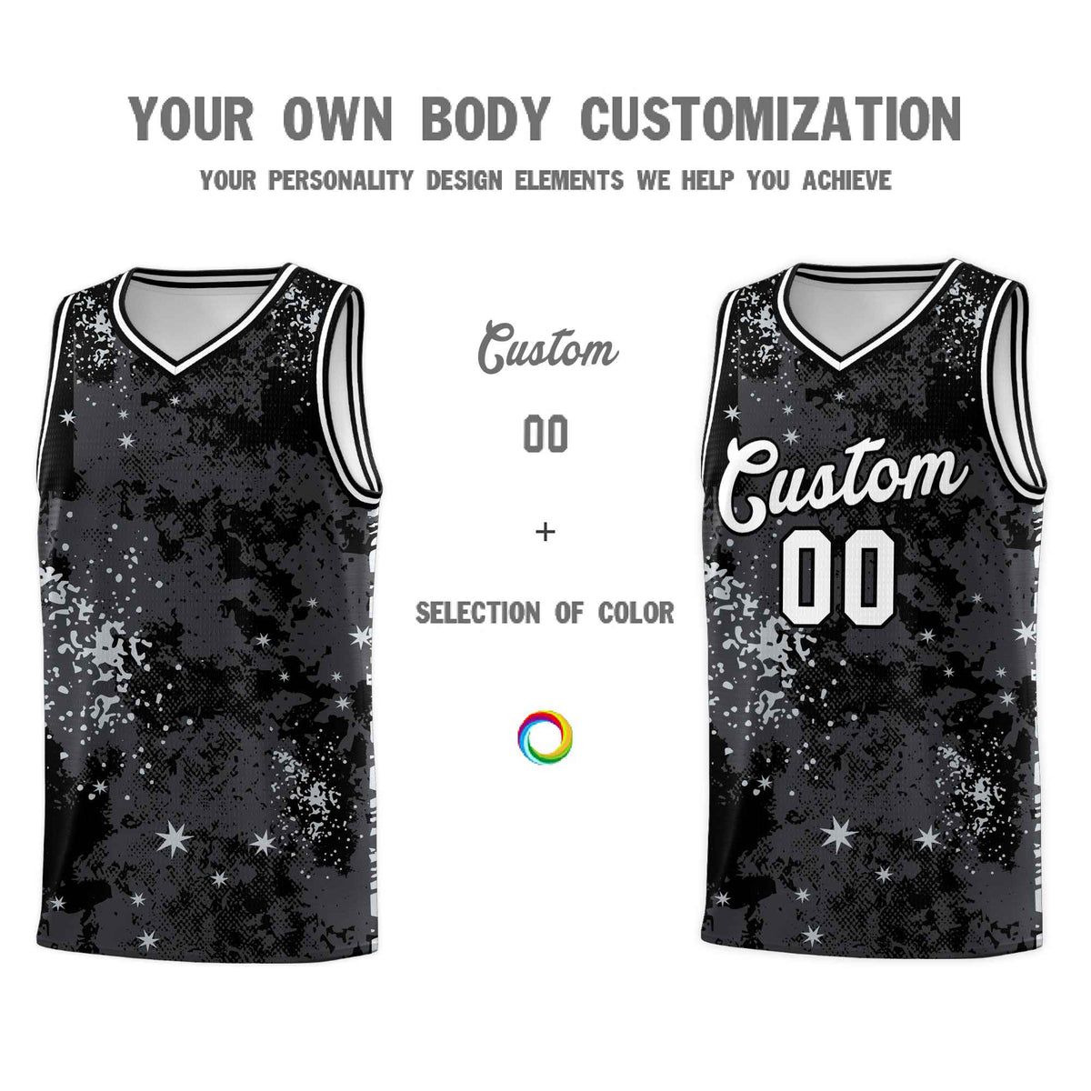 Custom Black Gray Vice Burst Galactic Graffiti Stretch Fabric Basketball Jersey