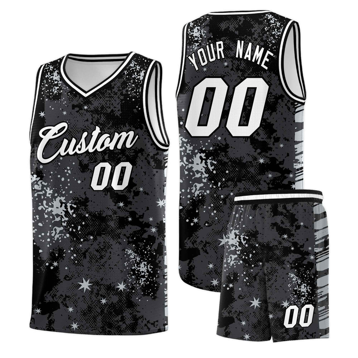 Custom Black Gray Vice Burst Galactic Graffiti Stretch Fabric Basketball Jersey