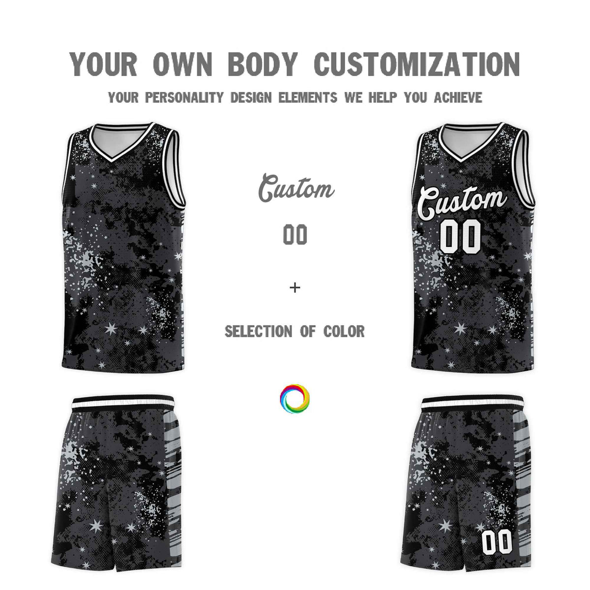 Custom Black Gray Vice Burst Galactic Graffiti Stretch Fabric Basketball Jersey