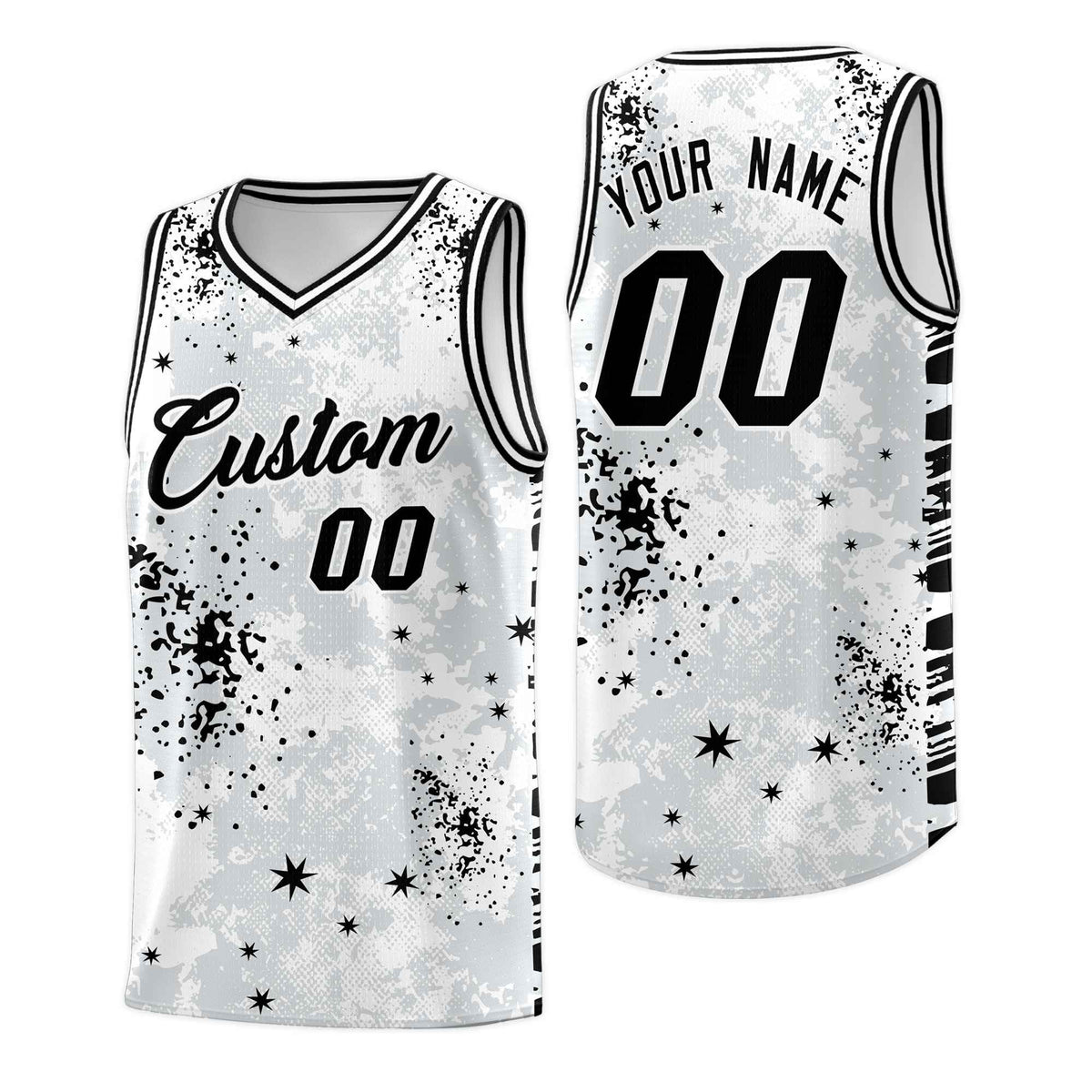 Custom White Black Vice Burst Galactic Graffiti Moisture-Wicking Basketball Jersey