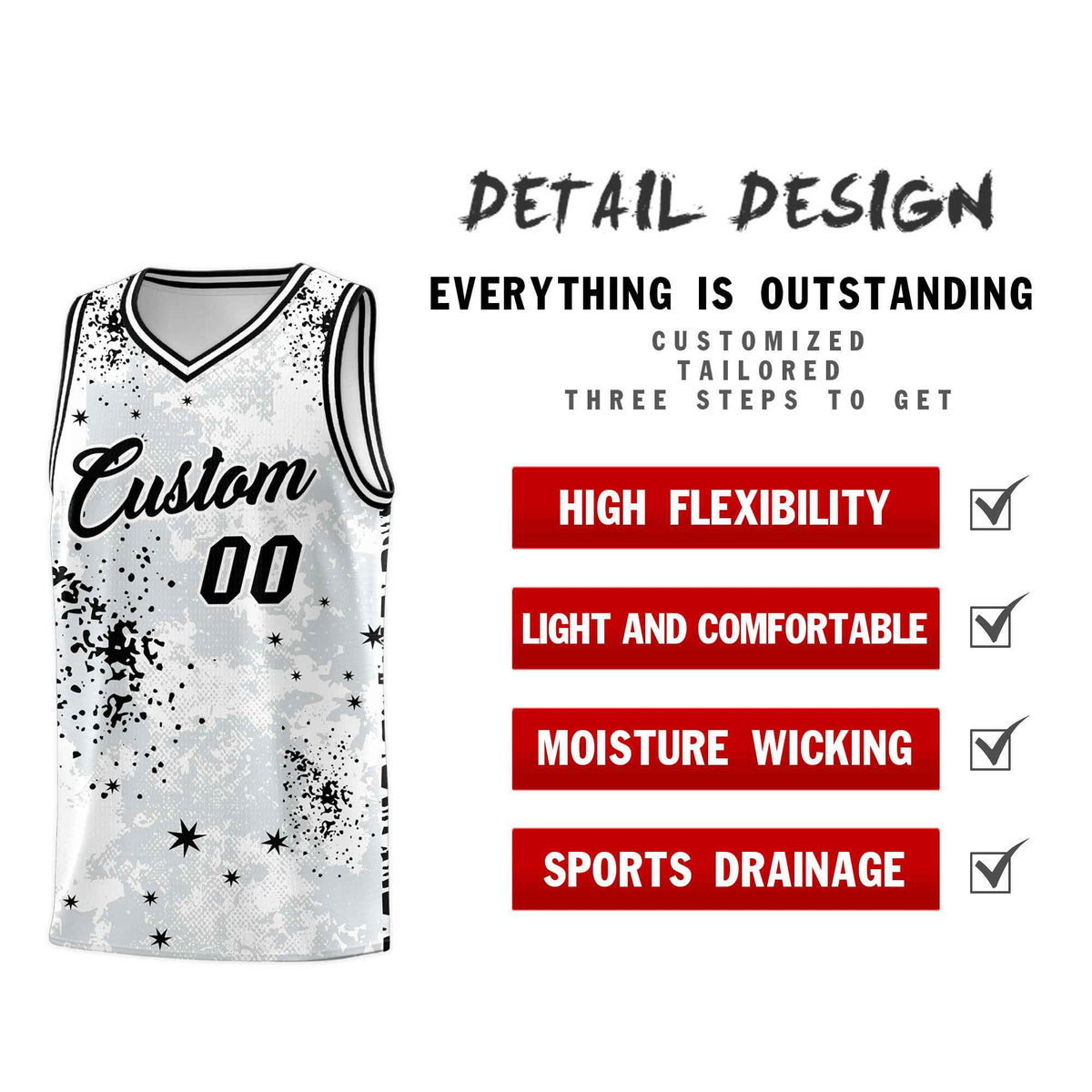 Custom White Black Vice Burst Galactic Graffiti Moisture-Wicking Basketball Jersey