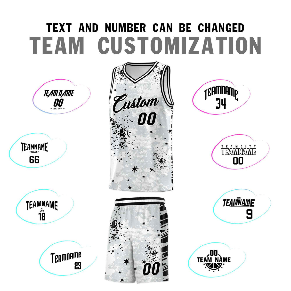 Custom White Black Vice Burst Galactic Graffiti Moisture-Wicking Basketball Jersey