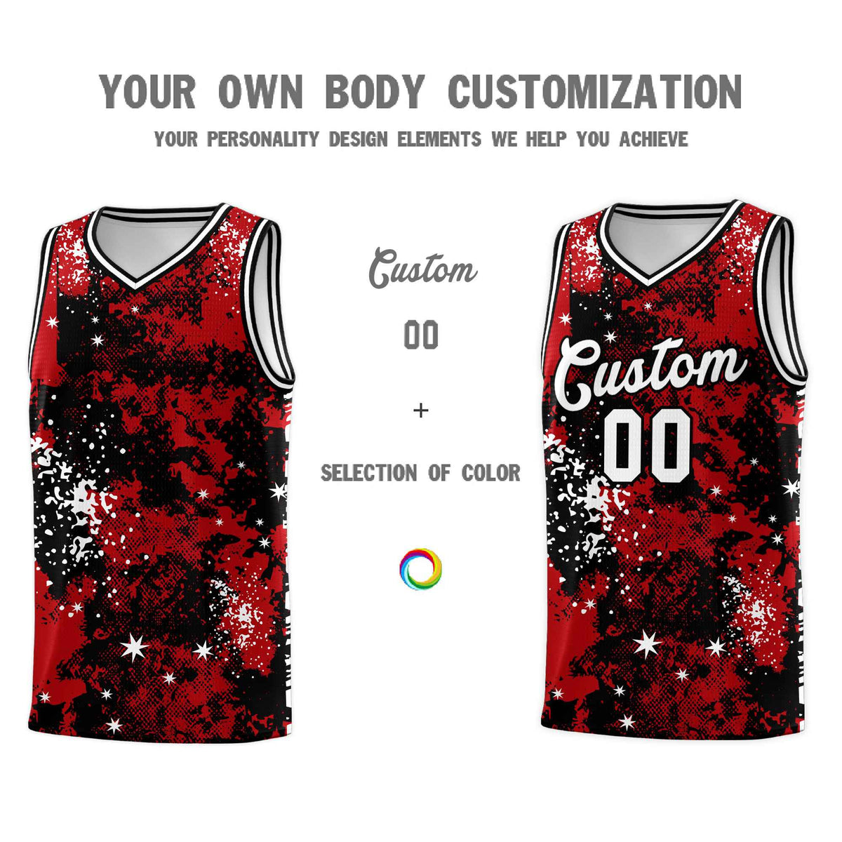 Custom Red Black Vice Burst Galactic Graffiti Wrinkle-Resistant Basketball Jersey