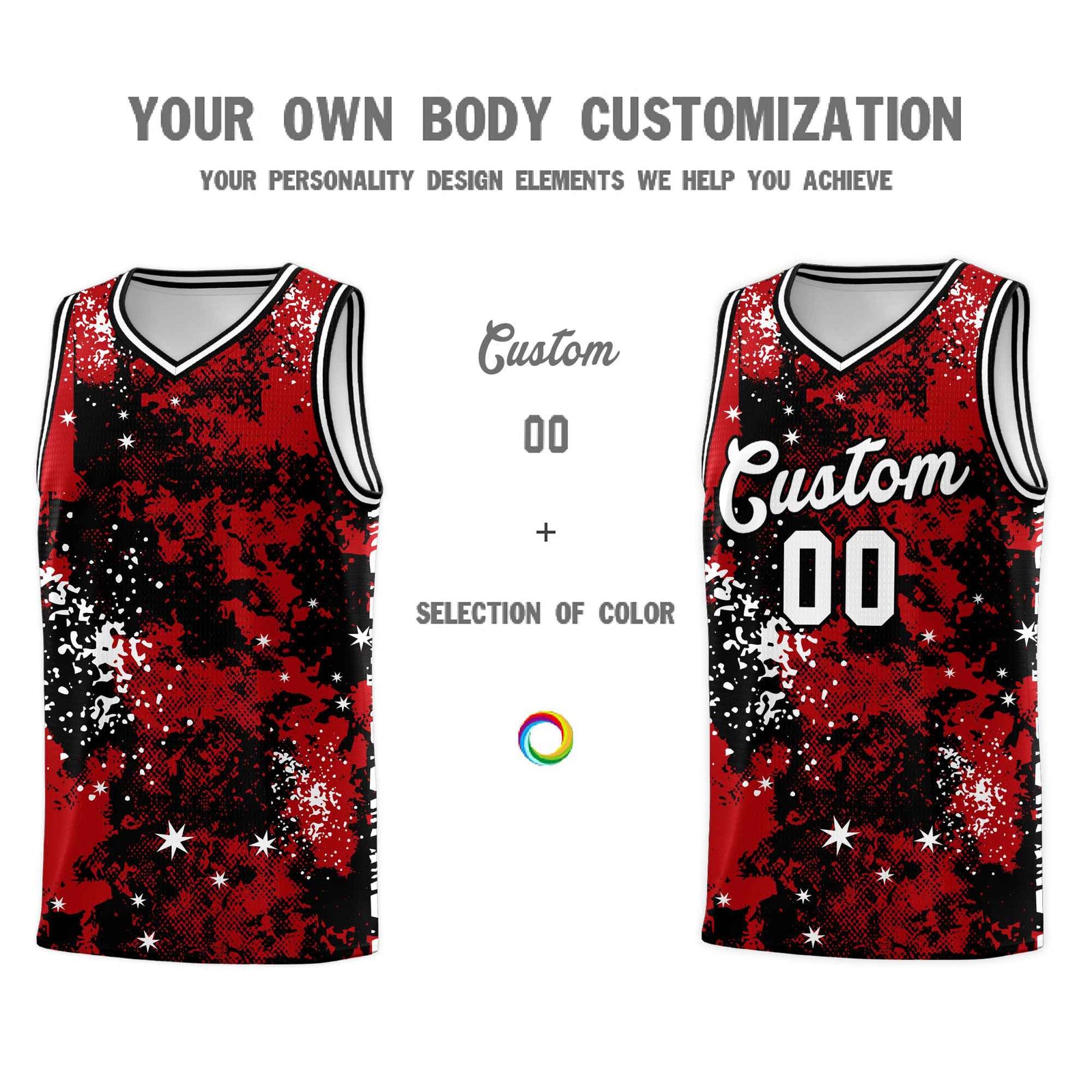 Custom Red Black Vice Burst Galactic Graffiti Wrinkle-Resistant Basketball Jersey