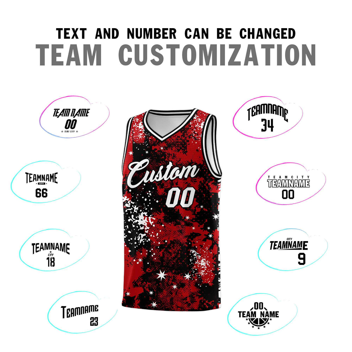 Custom Red Black Vice Burst Galactic Graffiti Wrinkle-Resistant Basketball Jersey