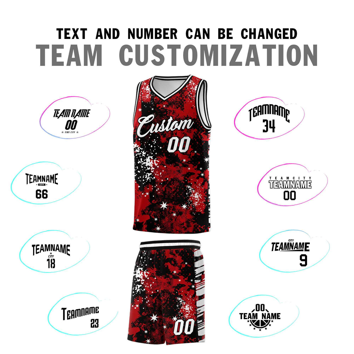 Custom Red Black Vice Burst Galactic Graffiti Wrinkle-Resistant Basketball Jersey