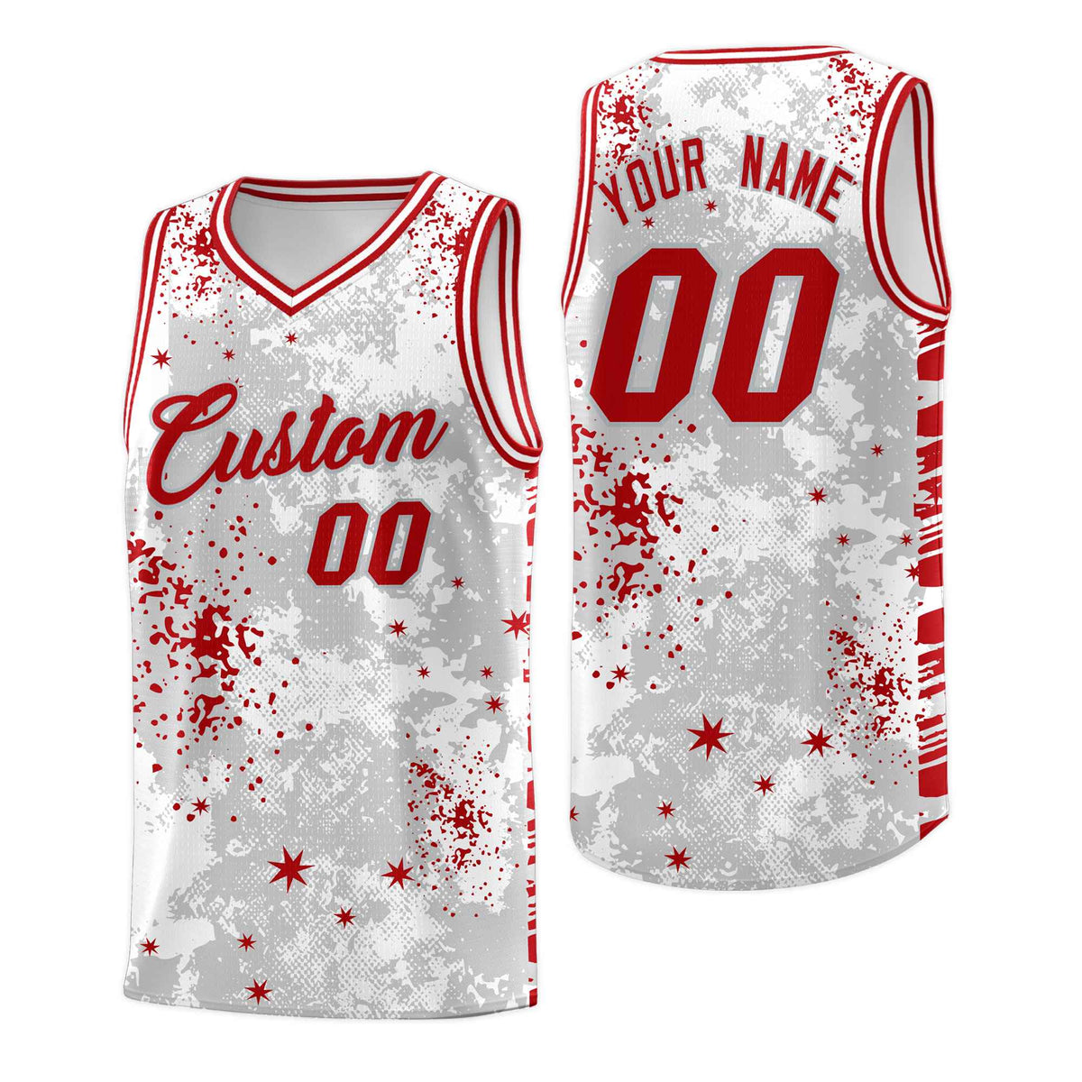 Custom White Red Vice Burst Galactic Graffiti Breathable Basketball Jersey