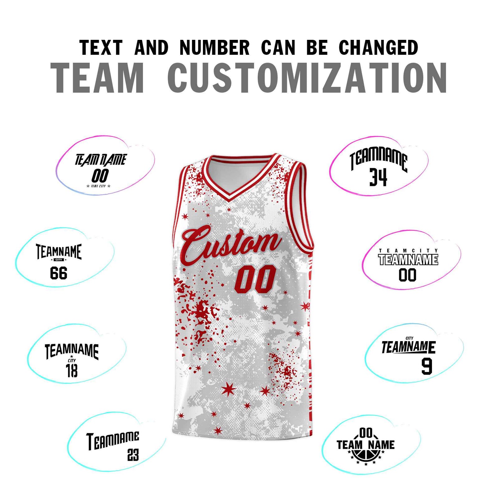 Custom White Red Vice Burst Galactic Graffiti Breathable Basketball Jersey