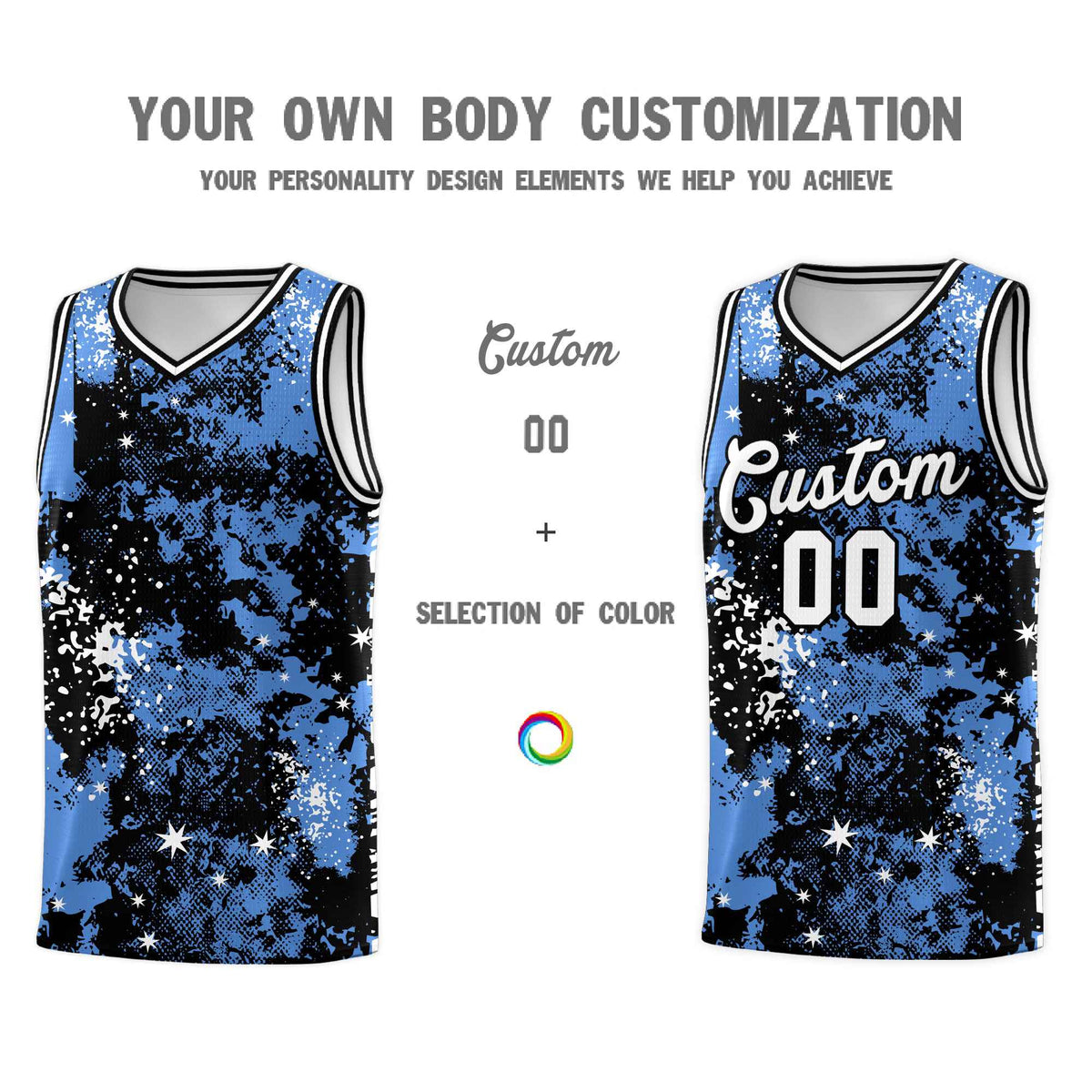 Custom Powder Blue Black Vice Burst Galactic Graffiti Lightweight Basketball Jersey