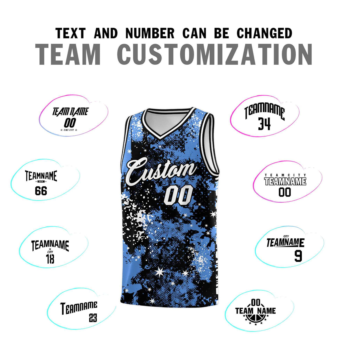 Custom Powder Blue Black Vice Burst Galactic Graffiti Lightweight Basketball Jersey