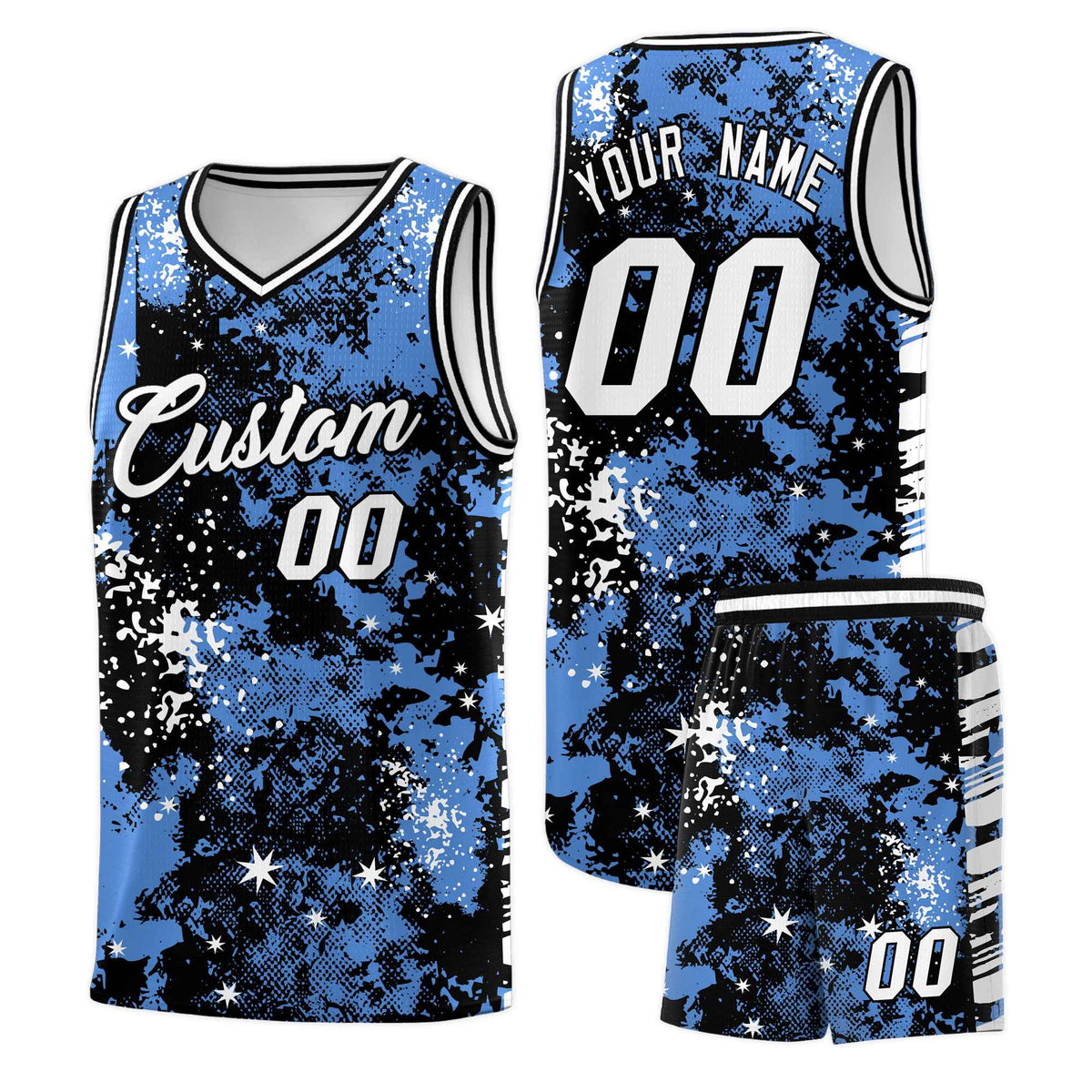 Custom Powder Blue Black Vice Burst Galactic Graffiti Lightweight Basketball Jersey