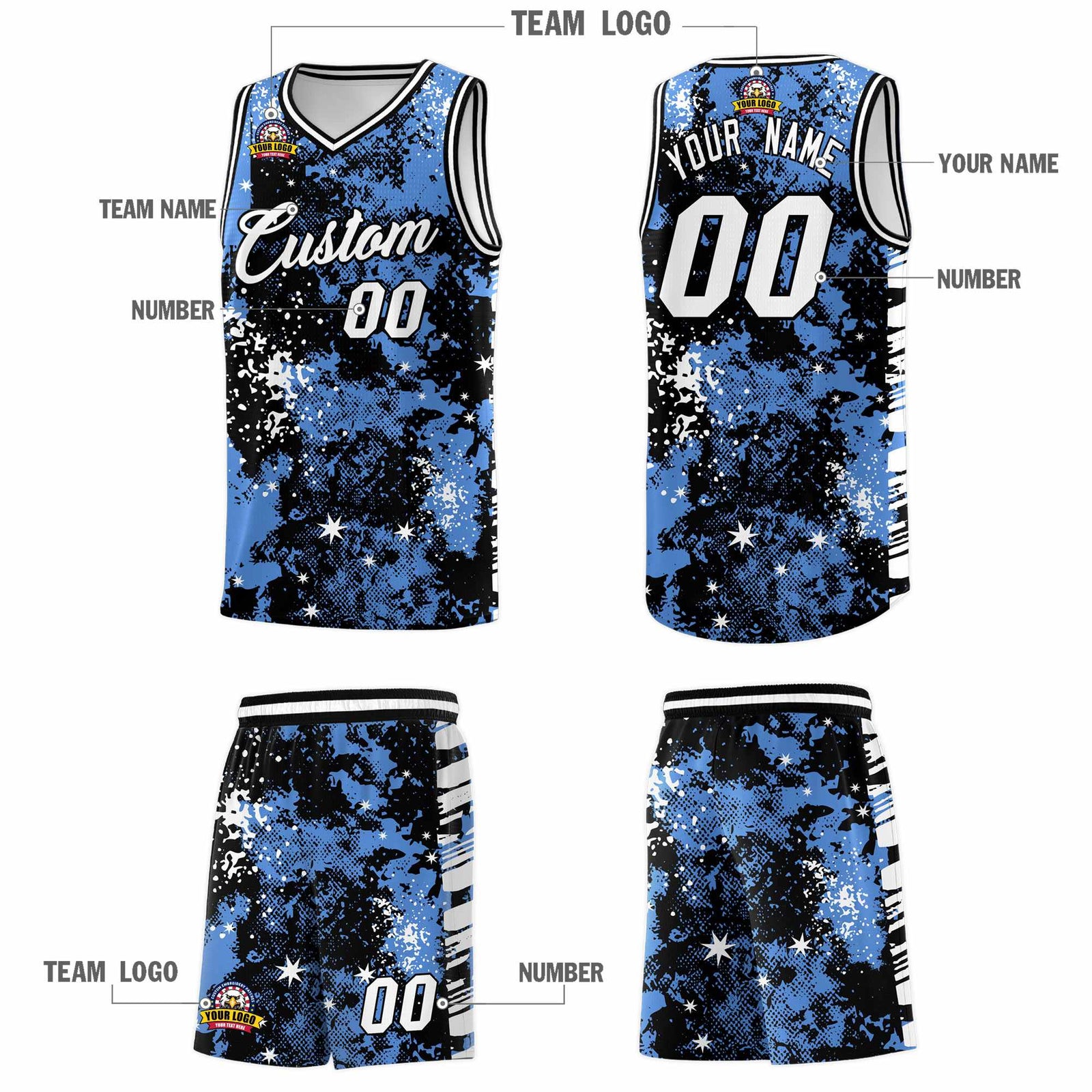 Custom Powder Blue Black Vice Burst Galactic Graffiti Lightweight Basketball Jersey