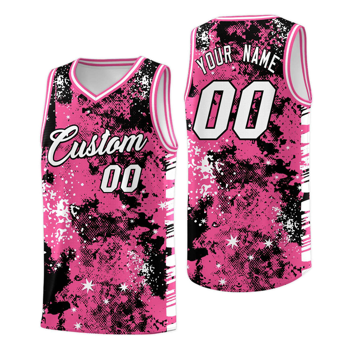 Custom Pink Black Vice Burst Galactic Graffiti Drapable Basketball Jersey