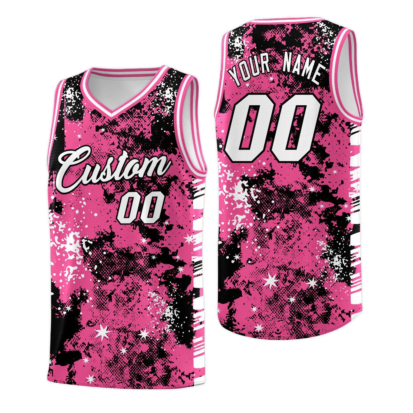 Custom Pink Black Vice Burst Galactic Graffiti Drapable Basketball Jersey