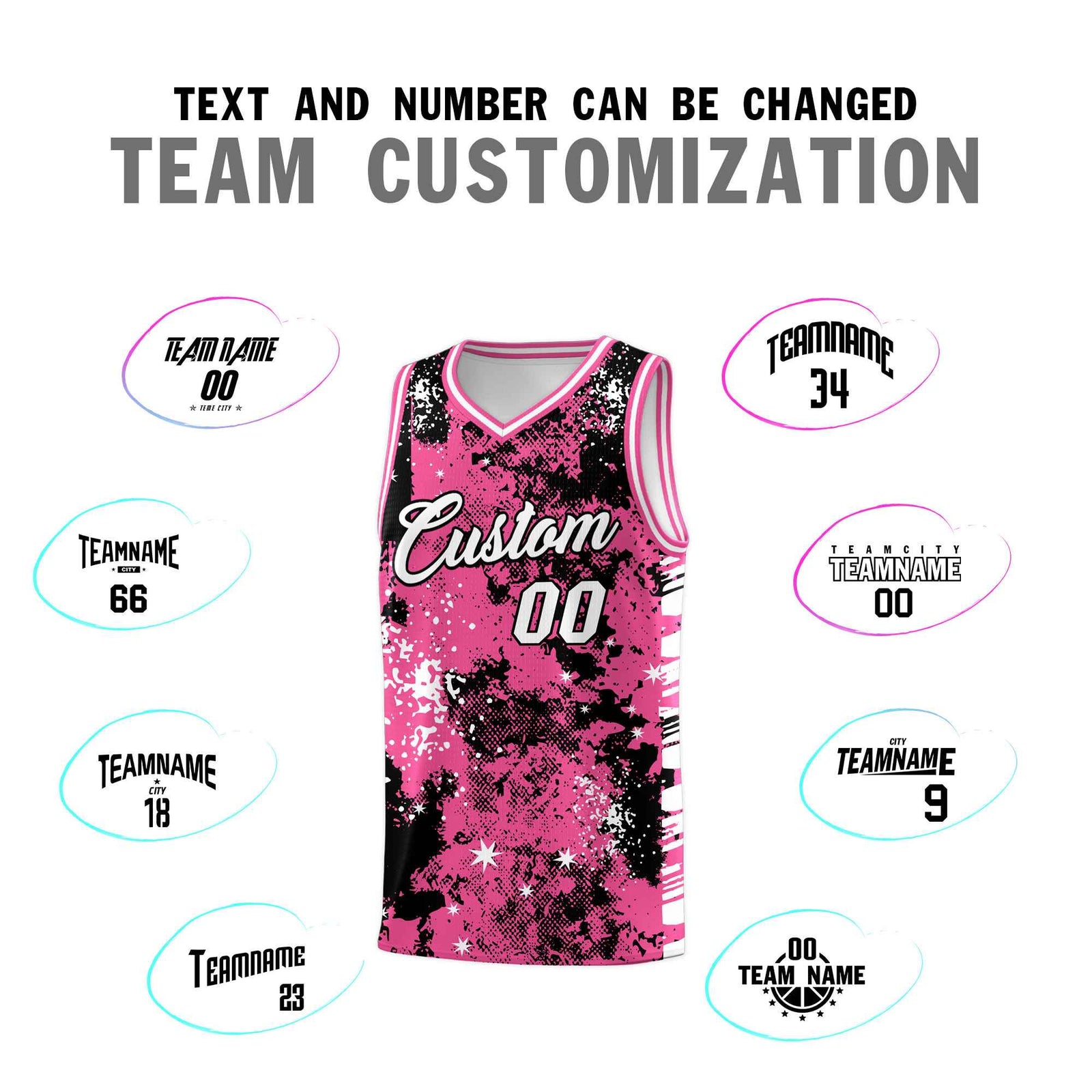 Custom Pink Black Vice Burst Galactic Graffiti Drapable Basketball Jersey