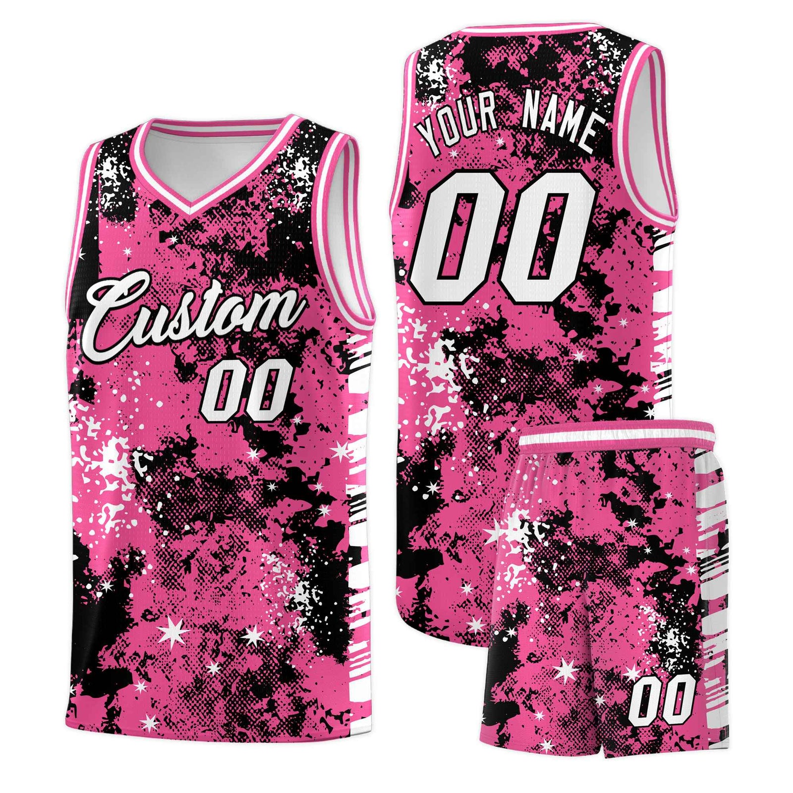 Custom Pink Black Vice Burst Galactic Graffiti Drapable Basketball Jersey