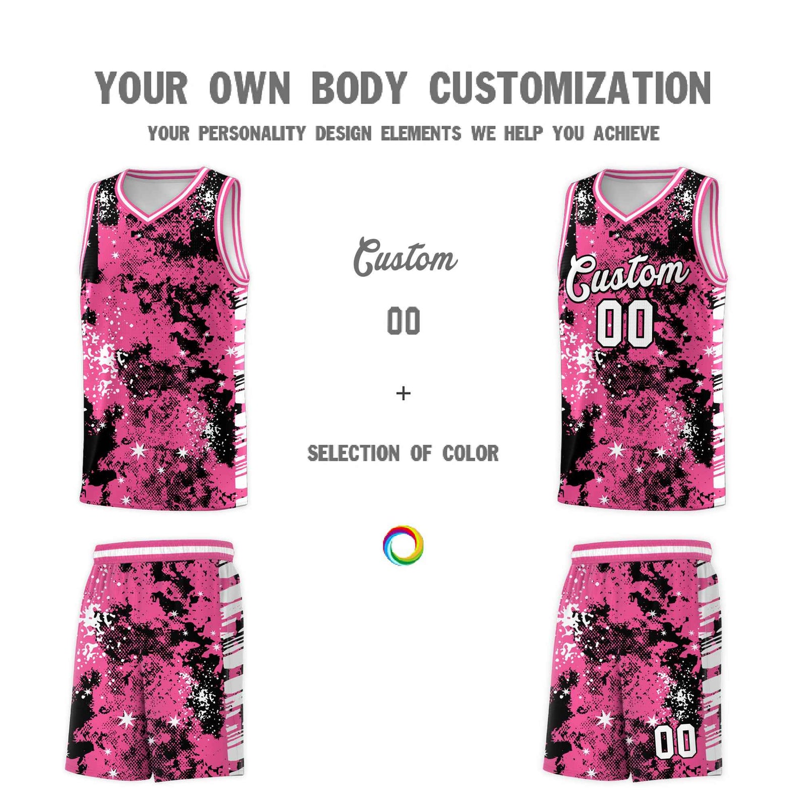 Custom Pink Black Vice Burst Galactic Graffiti Drapable Basketball Jersey