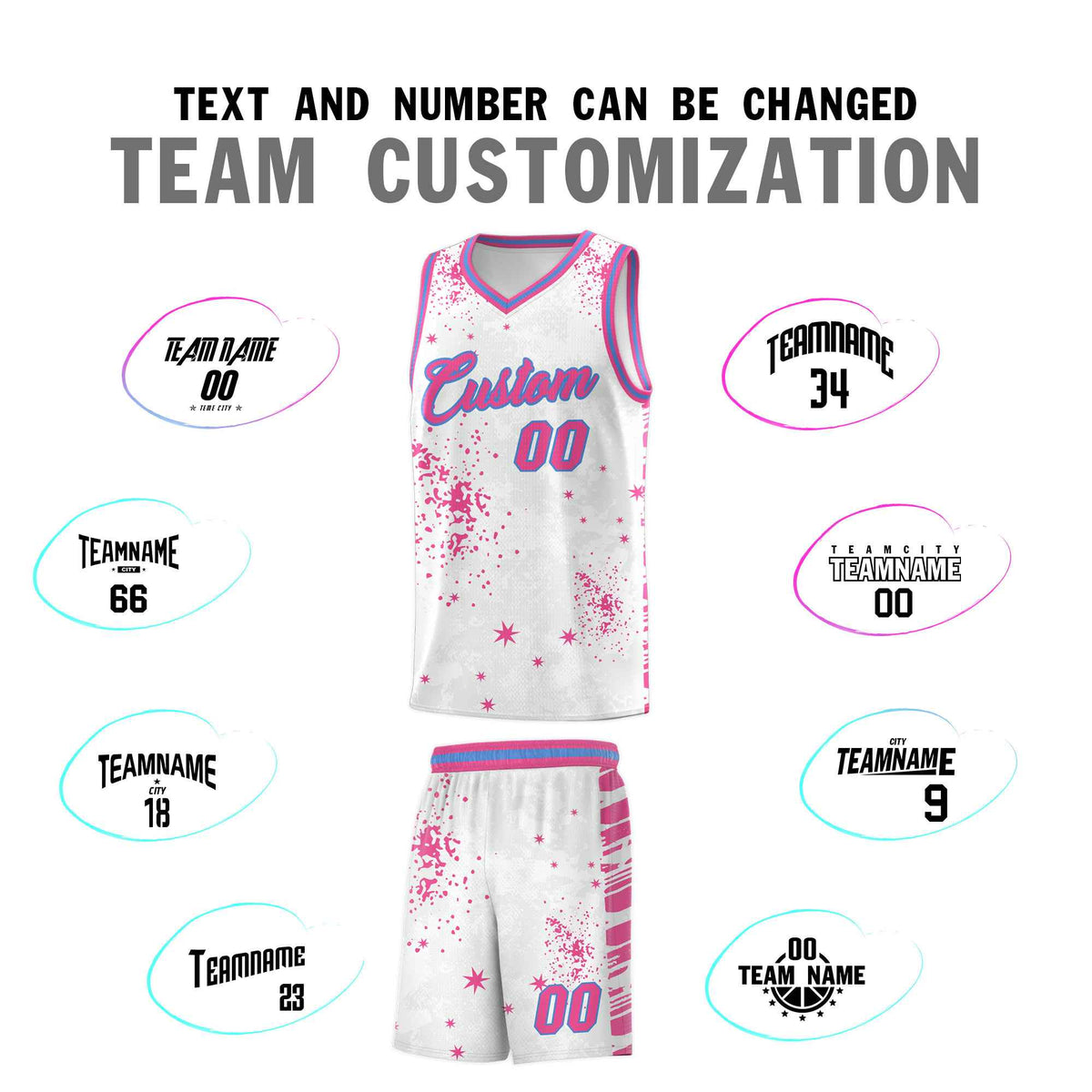 Custom Pink Powder Blue Vice Burst Galactic Graffiti Sublimation Printing Basketball Jersey