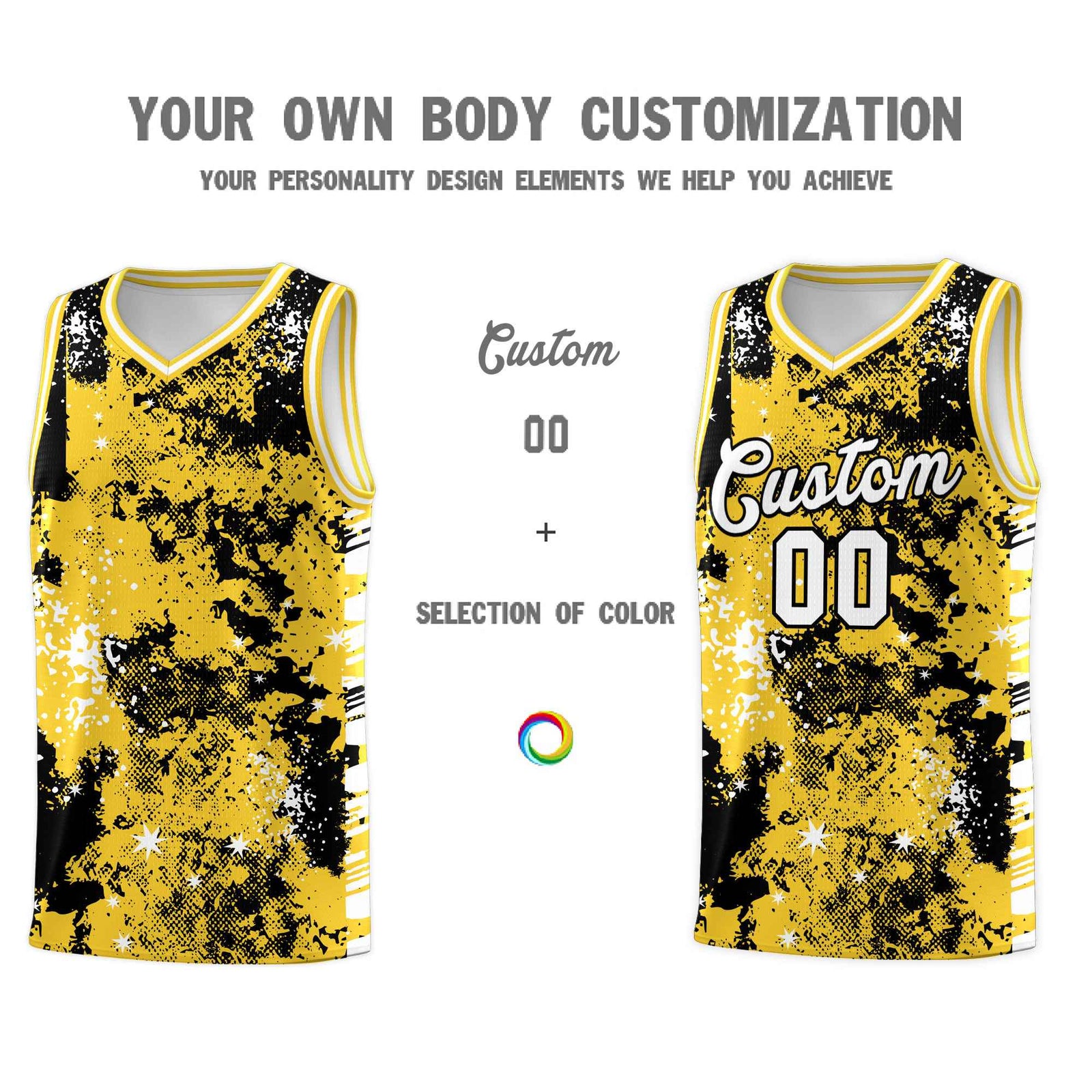 Custom Gold Black Vice Burst Galactic Graffiti Stretch Fabric Basketball Jersey