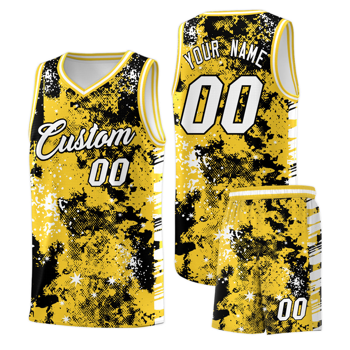 Custom Gold Black Vice Burst Galactic Graffiti Stretch Fabric Basketball Jersey