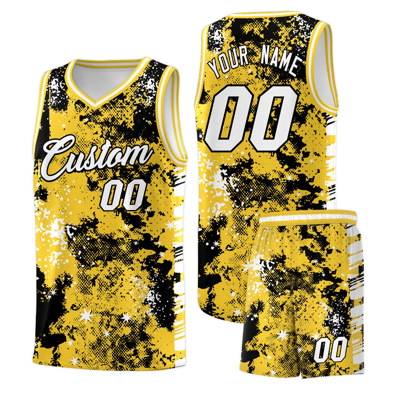 Custom Gold Black Vice Burst Galactic Graffiti Stretch Fabric Basketball Jersey