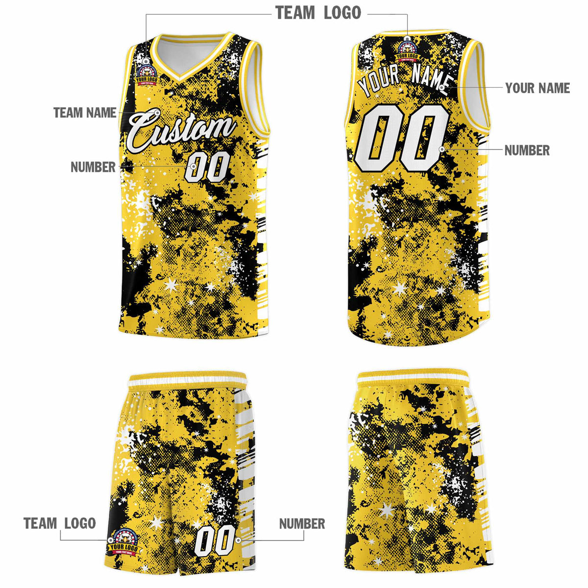 Custom Gold Black Vice Burst Galactic Graffiti Stretch Fabric Basketball Jersey