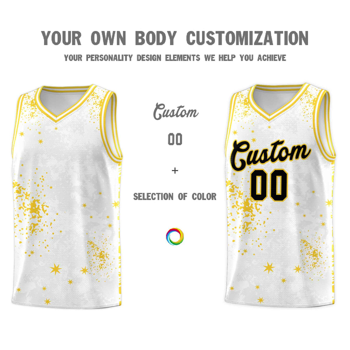 Custom White Gold Vice Burst Galactic Graffiti Moisture-Wicking Basketball Jersey