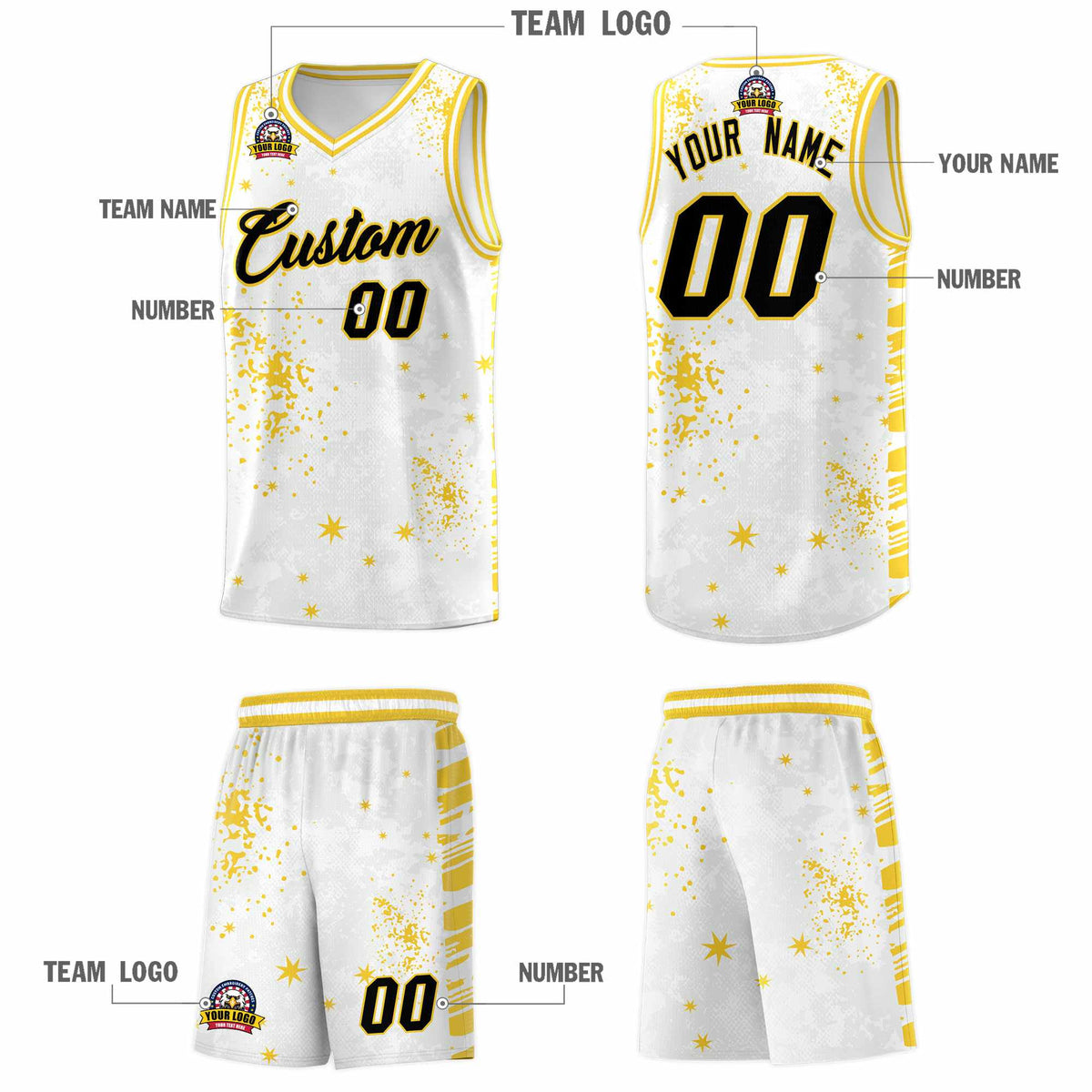 Custom White Gold Vice Burst Galactic Graffiti Moisture-Wicking Basketball Jersey