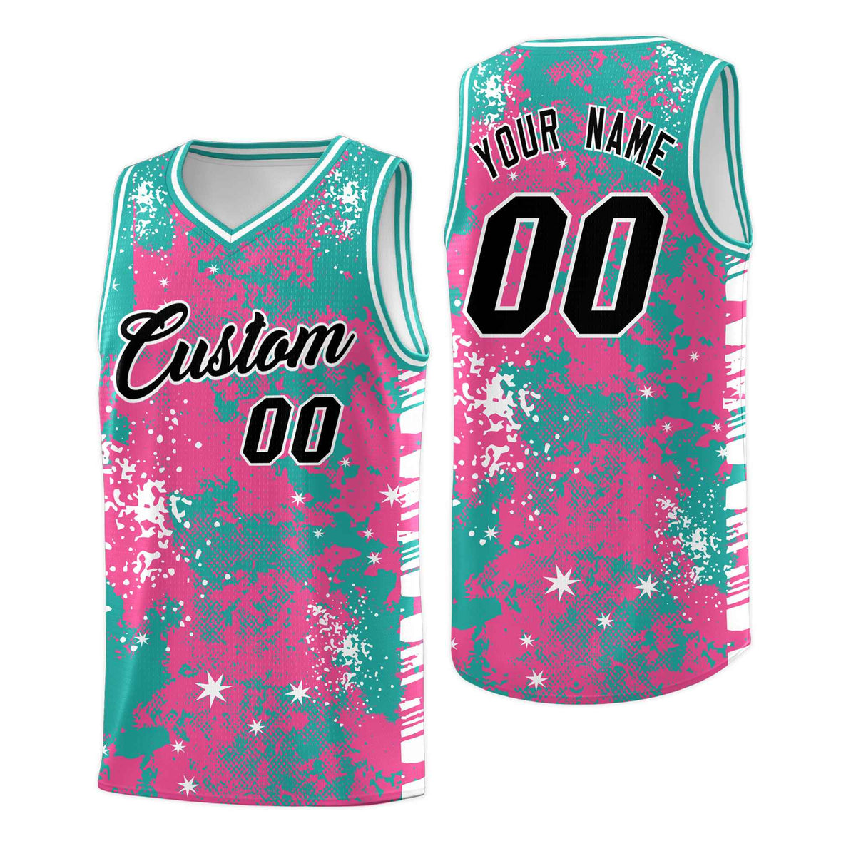 Custom Aqua Pink Vice Burst Galactic Graffiti Wrinkle-Resistant Basketball Jersey