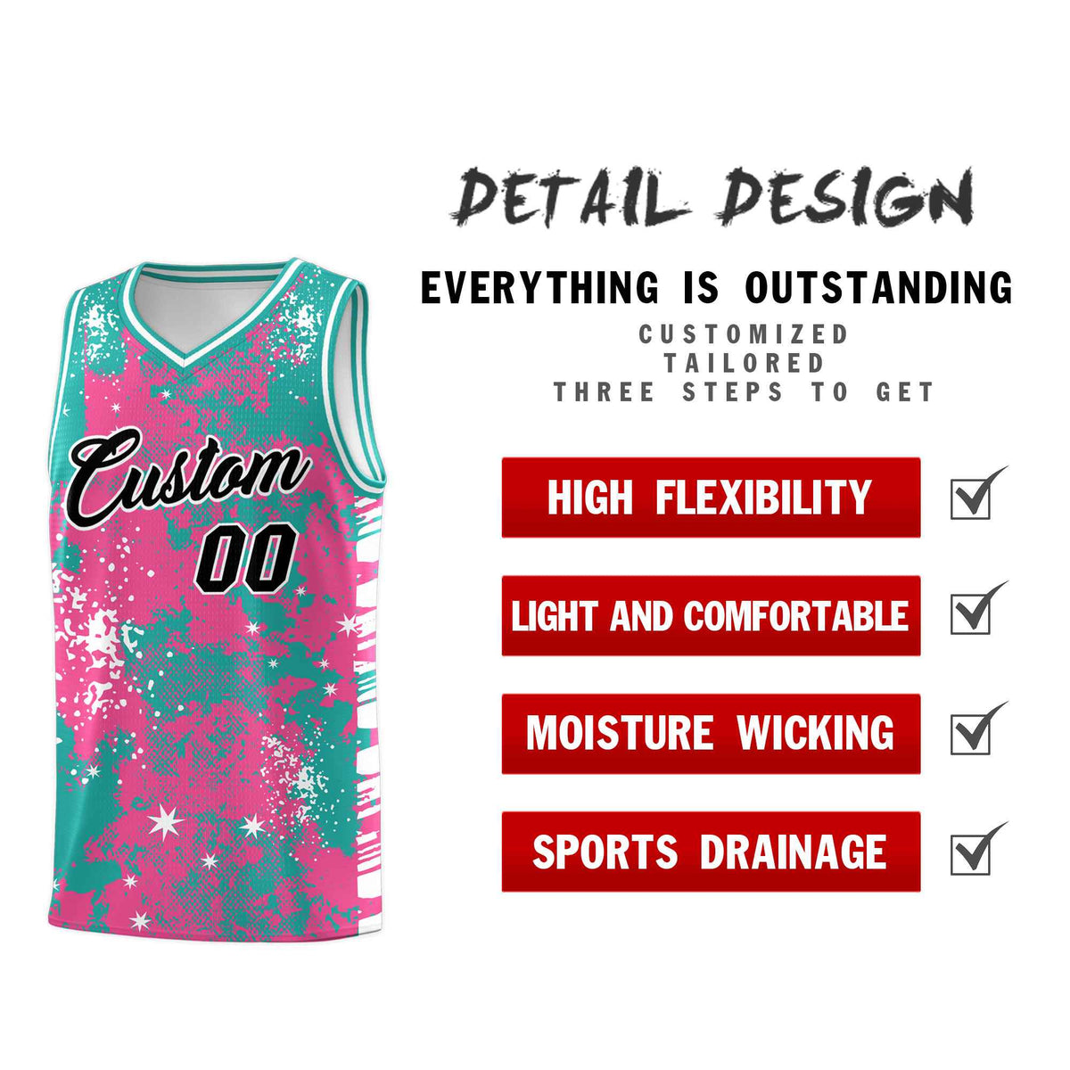 Custom Aqua Pink Vice Burst Galactic Graffiti Wrinkle-Resistant Basketball Jersey