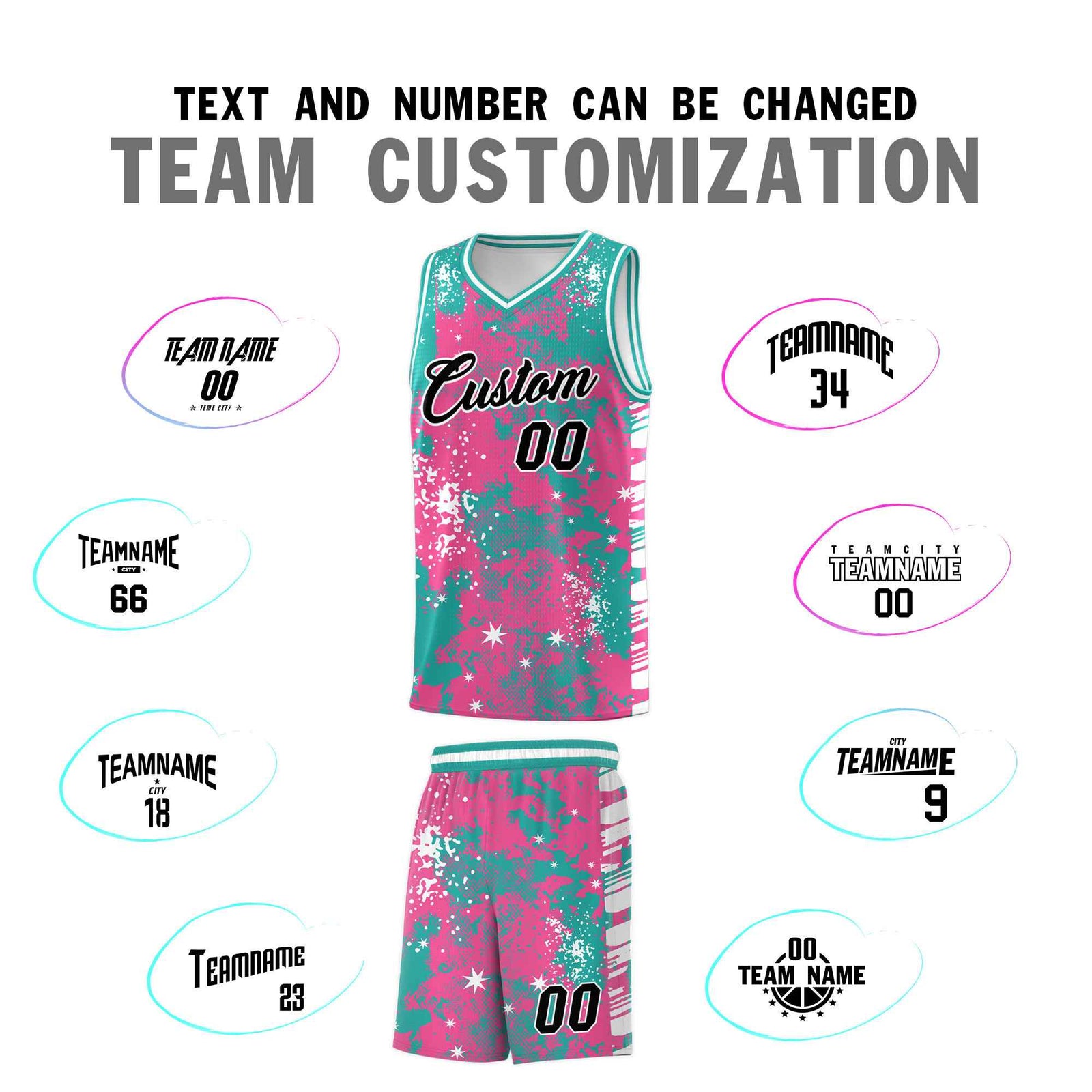 Custom Aqua Pink Vice Burst Galactic Graffiti Wrinkle-Resistant Basketball Jersey