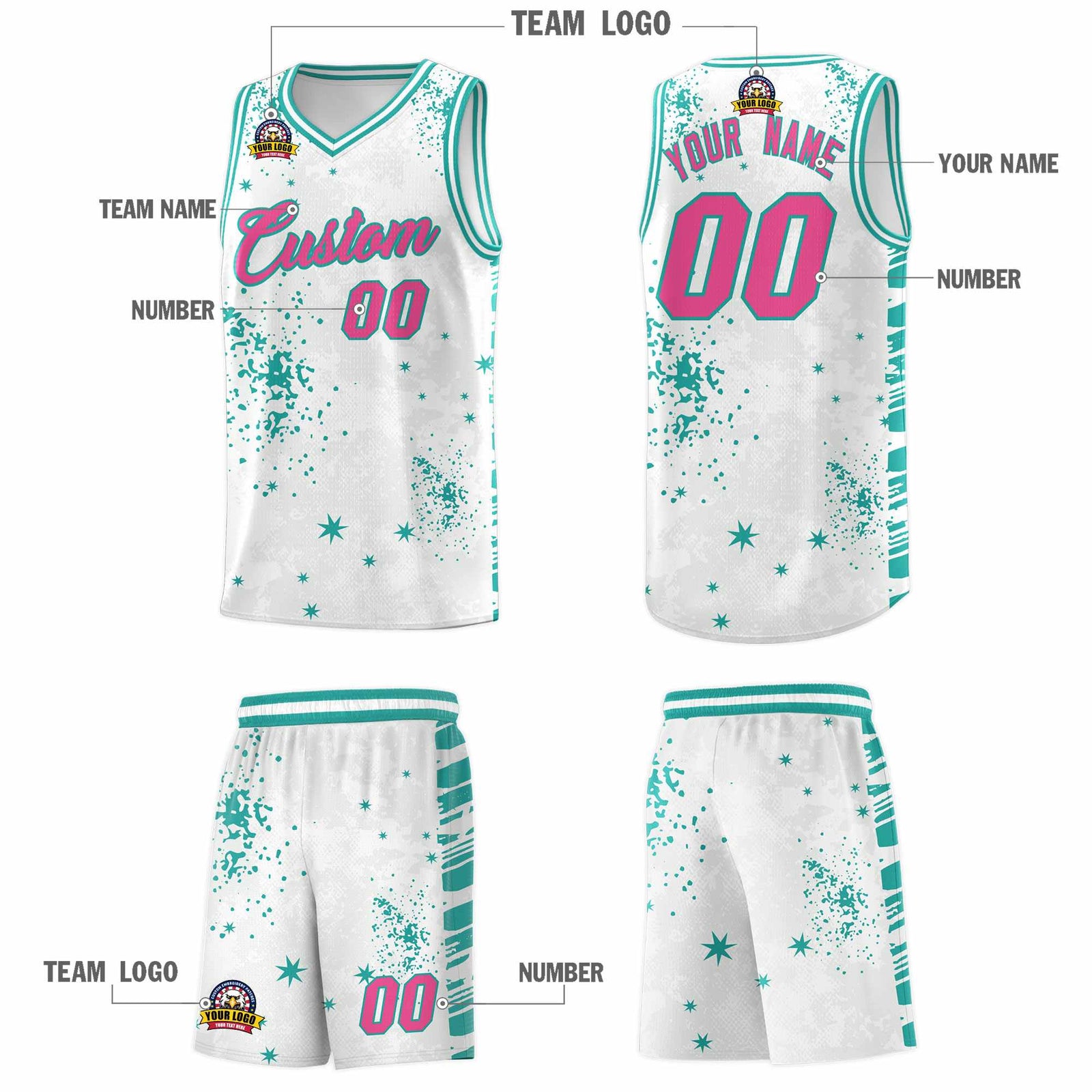 Custom White Aqua Vice Burst Galactic Graffiti Breathable Basketball Jersey