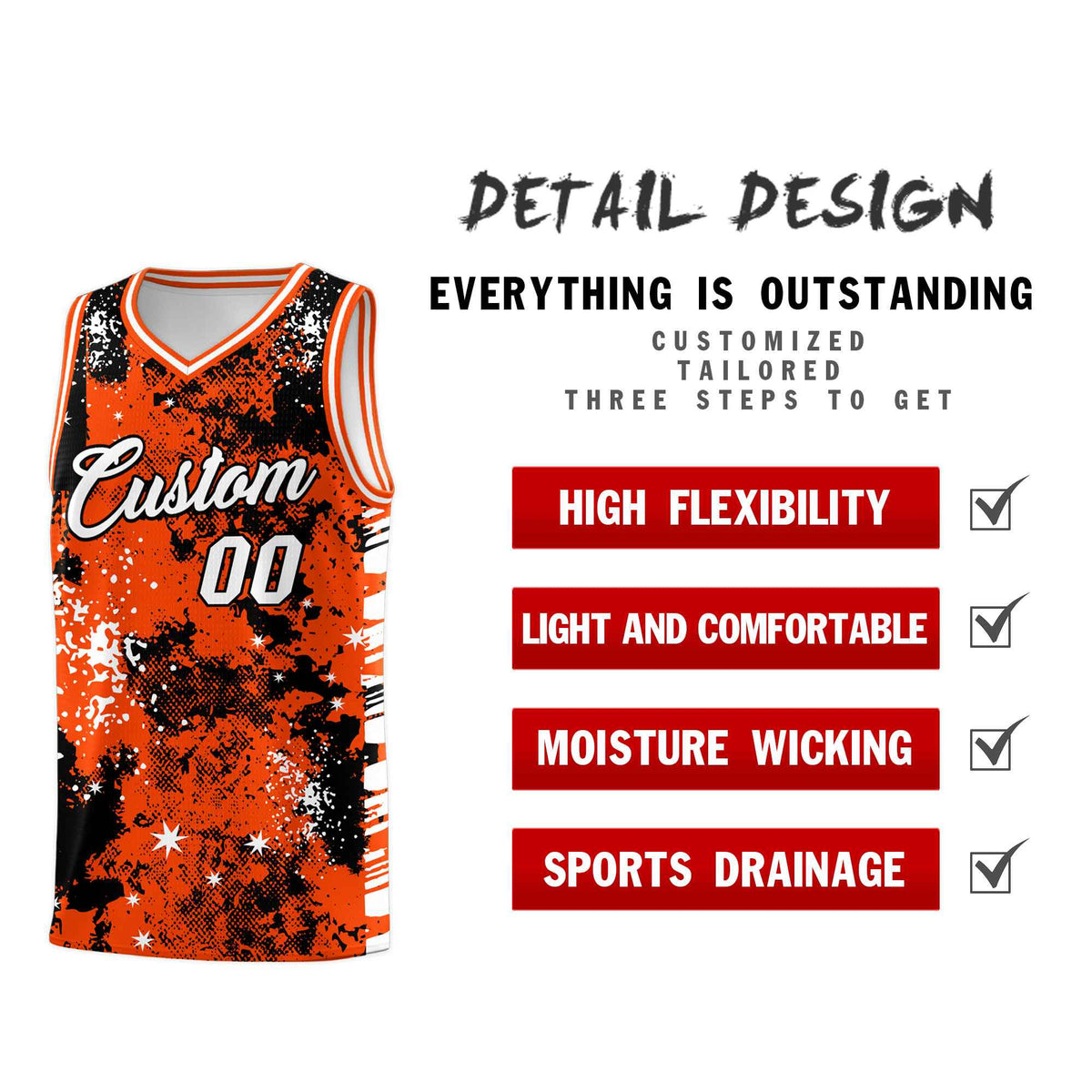 Custom Orange Black Vice Burst Galactic Graffiti Lightweight Basketball Jersey