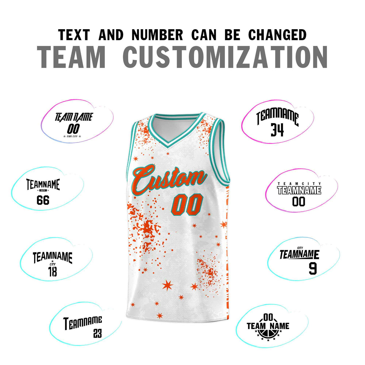 Custom Orange Aqua Vice Burst Galactic Graffiti Quick-Drying Basketball Jersey