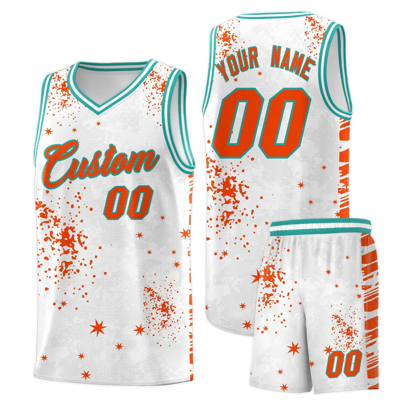 Custom Orange Aqua Vice Burst Galactic Graffiti Quick-Drying Basketball Jersey